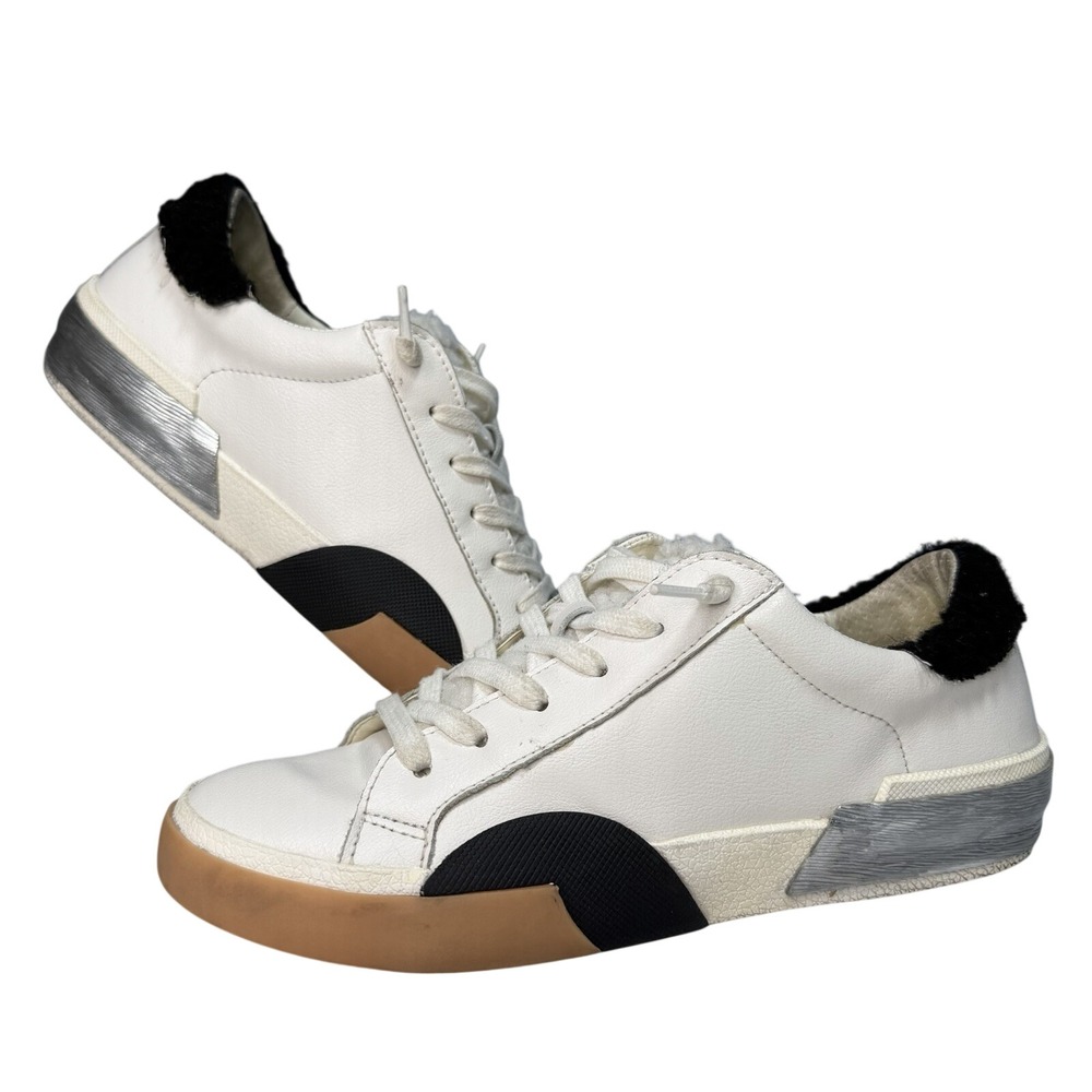 Dolce Vita W 7 Zina Sneaker Slip On Sneaker White Black Leather Shearling Casual